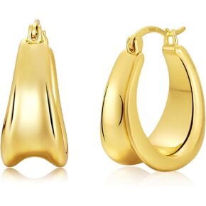 أقراط هوجي صغيرة مكتنزة مطلية بالذهب عيار 18 قيراط للنساء من الفضة الإسترليني أقراط عصرية لا تسبب الحساسية in Kuwait