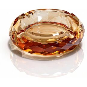Crystal Glass Ashtray, Fancy Vintage Ash Tray for Cigarettes & Cigars, Cute Modern Home Office Tabletop Decor for Indoor Outdoor Patio, Black Grey in Saudi Arabia