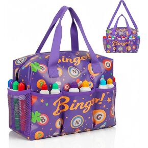 حقيبة بينجو مع جيوب من أجل Bingo Daubers Dabbers Dobbers Dotters ملحقات ألعاب البنغو المقاومة للماء للبالغين وكبار السن، وحدة تخزين محمولة لمستلزمات البنغو في الكازينو (أرجواني) in Kuwait