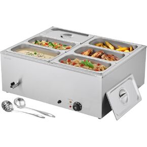 VEVOR Electric Soup Warmer, Three 7.4QT Stainless Steel Round Pot, 1200W Commercial Food Warmer, 86~185°F Adjustable Temp, Bain Marie with Anti-Dry Burn and Reset Button, for Restaurant, Buffet in Kuwait
