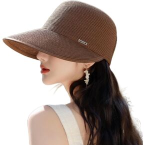 Women's Wide Brim Straw Hat UV UPF 50+ Peaked Cap Travel Adjustable Fashion Visor in Saudi Arabia
