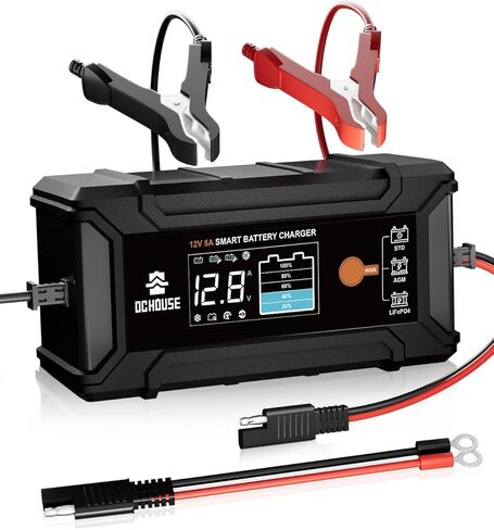 شاحن بطارية DC House 12V 5A، Smart LiFePO4 وحافظة بطارية حمض الرصاص، شاحن قليل ومزيل الكبريت للسيارة والدراجات النارية وبطاريات السيارات in Saudi Arabia