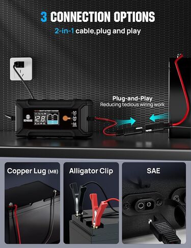 شاحن بطارية DC House 12V 5A، Smart LiFePO4 وحافظة بطارية حمض الرصاص، شاحن قليل ومزيل الكبريت للسيارة والدراجات النارية وبطاريات السيارات in Saudi Arabia