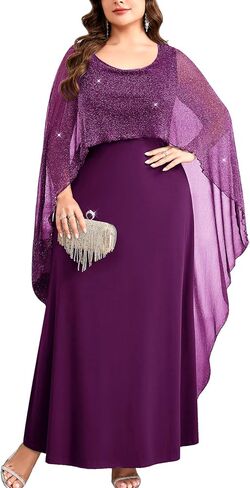 CYCLAMEN Plus Size Evening Gown with Sparkly Cape Overlay Elegant A Line Mother of The Bride Dress for Wedding Guest in Saudi Arabia