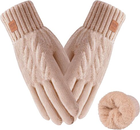 قفازات شتوية للنساء والرجال دافئة طويلة مبطنة بالصوف تعمل باللمس ونسيج حراري وأساور مطاطية للطقس البارد والجري والمشي لمسافات طويلة in Kuwait