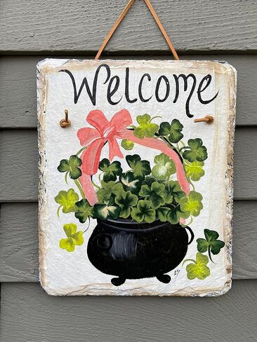 QISPIOD St Patrick's Day Slate ترحيب ريترو معدن القصدير لافتة ديكور للتعليق على الحائط لوحة للمقهى والمنزل والحديقة مجموعة لافتات 8 × 12 بوصة in Kuwait