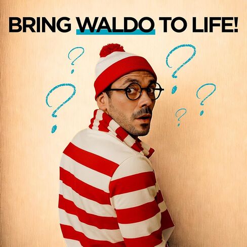 Wheres Waldo Hat, Fun & Trendy Wheres Waldo Costume Beanie with Pom, Red and White Hat Costume Wear for Christmas & Halloween, Free Size Novelty Red and White Beanie Adult for Men & Women Party Events in Saudi Arabia
