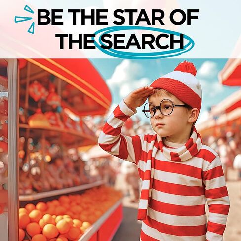 Wheres Waldo Hat, Fun & Trendy Wheres Waldo Costume Beanie with Pom, Red and White Hat Costume Wear for Christmas & Halloween, Free Size Novelty Red and White Beanie Adult for Men & Women Party Events in Saudi Arabia