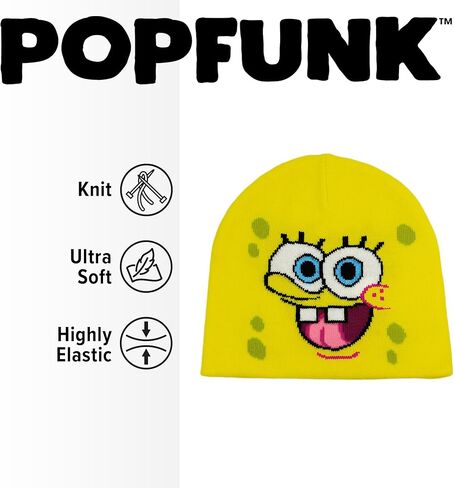 قبعة صغيرة محبوكة للبالغين من Popfunk الرسمية لشخصية سبونج بوب - للجنسين للرجال والنساء، باللون الأصفر in Saudi Arabia