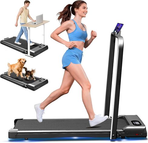 Walking Pad with Handle Bar, 2.5HP Walking Pad Treadmill, 3 in 1 Portable Under Desk Treadmills for Home Small Space, Foldable Folding Home Treadmill with Remote Control, 320LBS Capacity in Kuwait