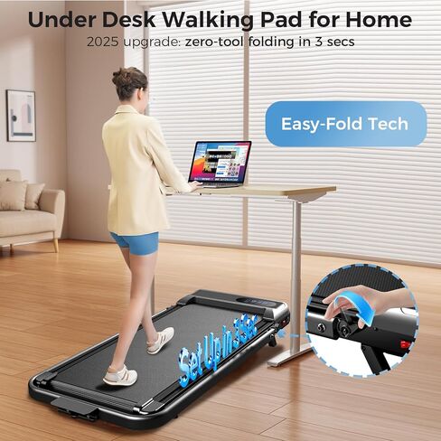 Walking Pad with Handle Bar, 2.5HP Walking Pad Treadmill, 3 in 1 Portable Under Desk Treadmills for Home Small Space, Foldable Folding Home Treadmill with Remote Control, 320LBS Capacity in Kuwait
