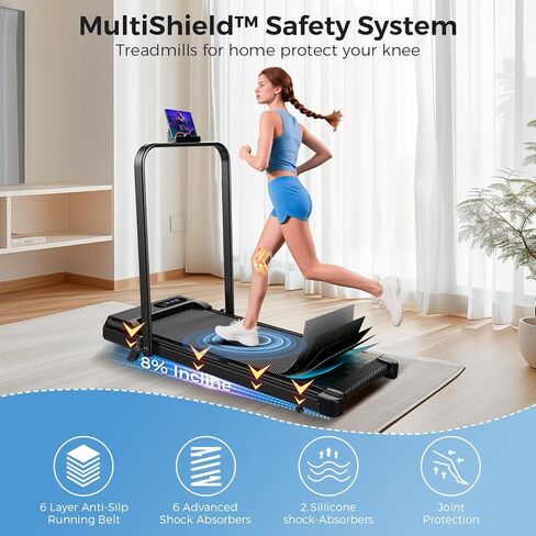 Walking Pad with Handle Bar, 2.5HP Walking Pad Treadmill, 3 in 1 Portable Under Desk Treadmills for Home Small Space, Foldable Folding Home Treadmill with Remote Control, 320LBS Capacity in Kuwait