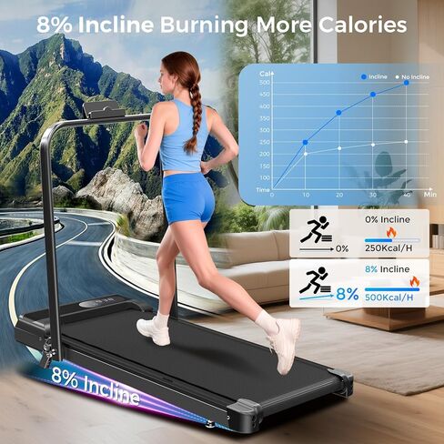 Walking Pad with Handle Bar, 2.5HP Walking Pad Treadmill, 3 in 1 Portable Under Desk Treadmills for Home Small Space, Foldable Folding Home Treadmill with Remote Control, 320LBS Capacity in Kuwait