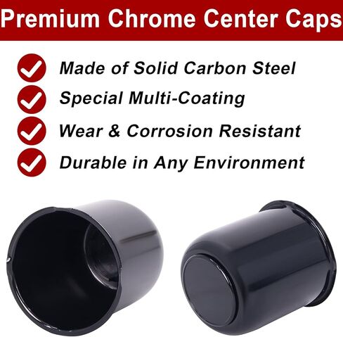 Trailer Wheel Center Caps 3.19 Inch for Trailer Truck RV Wheel Rims 4 Closed-End Chrome Plated Carbon Steel (4PCS) 3.19 Inch Center Bore Push Thru Wheel Center Caps Black in Saudi Arabia