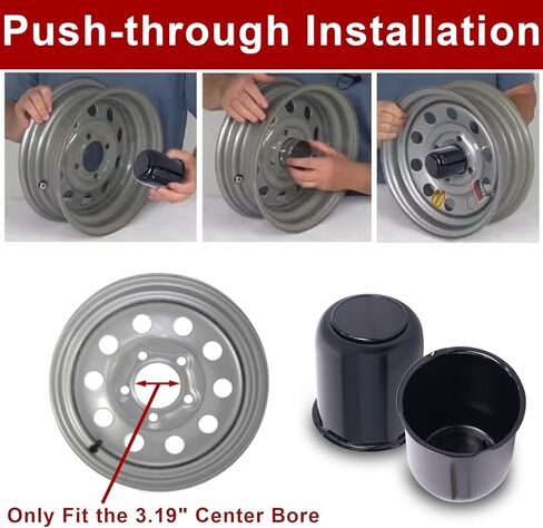 Trailer Wheel Center Caps 3.19 Inch for Trailer Truck RV Wheel Rims 4 Closed-End Chrome Plated Carbon Steel (4PCS) 3.19 Inch Center Bore Push Thru Wheel Center Caps Black in Saudi Arabia