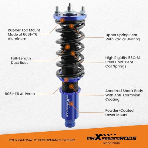 كويلوفيرز maxpeedingrods لهوندا سيفيك 1988-2000، لهوندا CR-X 1988-1991، لCR-X Delsol 1993-1995، لأكورا إنتيجرا 1990-2001، طقم خفض الارتفاع قابل للتعديل أزرق in Kuwait
