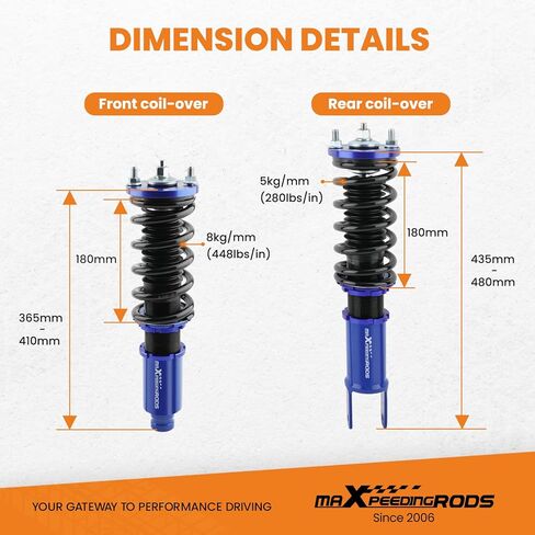 كويلوفيرز maxpeedingrods لهوندا سيفيك 1988-2000، لهوندا CR-X 1988-1991، لCR-X Delsol 1993-1995، لأكورا إنتيجرا 1990-2001، طقم خفض الارتفاع قابل للتعديل أزرق in Kuwait