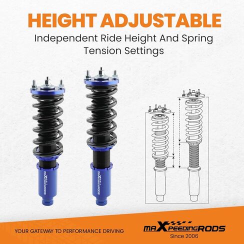 كويلوفيرز maxpeedingrods لهوندا سيفيك 1988-2000، لهوندا CR-X 1988-1991، لCR-X Delsol 1993-1995، لأكورا إنتيجرا 1990-2001، طقم خفض الارتفاع قابل للتعديل أزرق in Kuwait