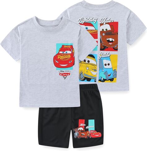 طقم تي شيرت بأكمام قصيرة للأولاد من Disney Cars Lightning McQueen ومجموعة قصيرة شبكية للأطفال الصغار وحتى الأطفال الكبار in Saudi Arabia