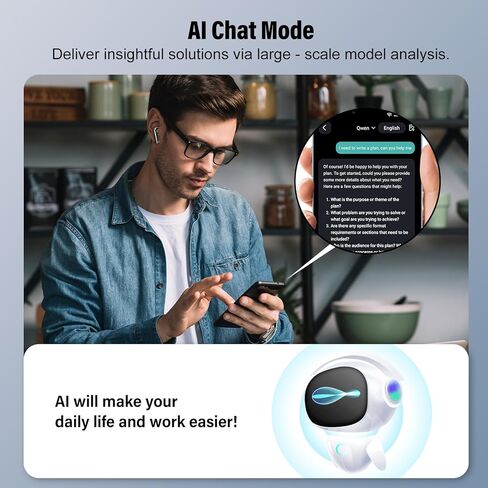 سماعات أذن للترجمة بتقنية Ai في الوقت الفعلي مع مكالمات الصوت والفيديو، سماعات أذن مترجم 3 في 1 بلوتوث 5.3 مع 6 أوضاع للترجمة/164 لغة/لا يلزم الاشتراك، مترجم سماعات الرأس لمدة 48 ساعة in Kuwait