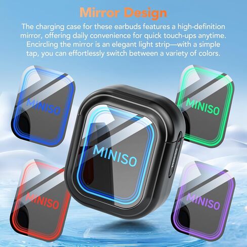 سماعات أذن MINISO MS109 AI لمترجم اللغة، سماعات أذن للمترجم في الوقت الحقيقي تدعم 150 لغة ولهجات، سماعات بلوتوث للترجمة مع مرآة، مناسبة لنظام Android وiOS، أسود in Saudi Arabia