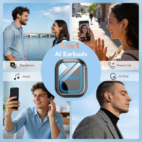 سماعات أذن MINISO MS109 AI لمترجم اللغة، سماعات أذن للمترجم في الوقت الحقيقي تدعم 150 لغة ولهجات، سماعات بلوتوث للترجمة مع مرآة، مناسبة لنظام Android وiOS، أسود in Saudi Arabia