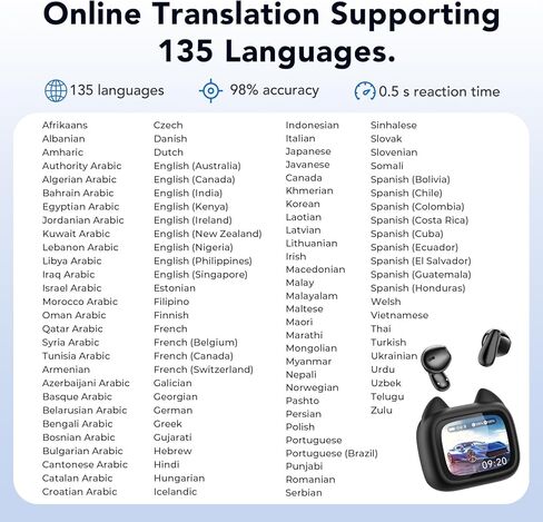 MINISO MS102 AI Translator Earbuds, 3-in-1 Translation Earbuds in Real Time Support 135 Languages, Audifonos Traductores Inglés Español, Bluetooth 6.0 Translating Device for Travel Business Learning in Saudi Arabia