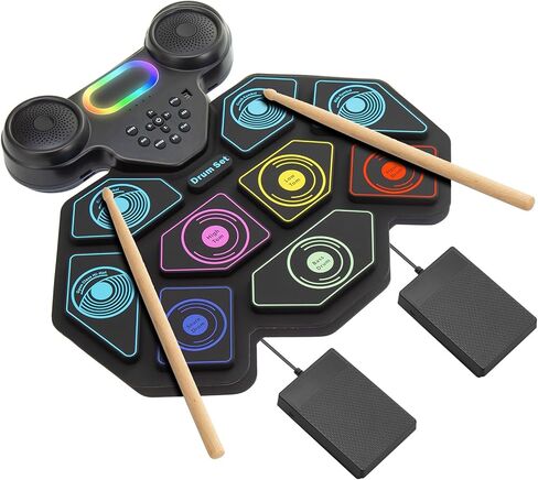 2025 Upgrade Electronic Drum Set 9-Pad Roll-Up – Portable Silicone Drum Kit with 2 Pedals, Built-in Speakers, MIDI & Headphone Jack – Ideal for Practice & Travel (Drum pattern) in Saudi Arabia