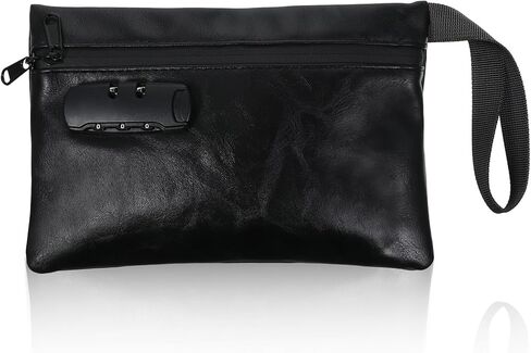 PU Leather Money Bag with Lock, 10x7in Waterproof Locking Money Bag with Compartments, Large Capacity Locking Bank Bags for Cash, Jewelry, Passport, Medicine, Credit Cards and Valuables in Saudi Arabia