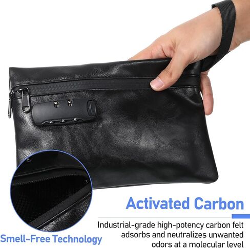 PU Leather Money Bag with Lock, 10x7in Waterproof Locking Money Bag with Compartments, Large Capacity Locking Bank Bags for Cash, Jewelry, Passport, Medicine, Credit Cards and Valuables in Saudi Arabia