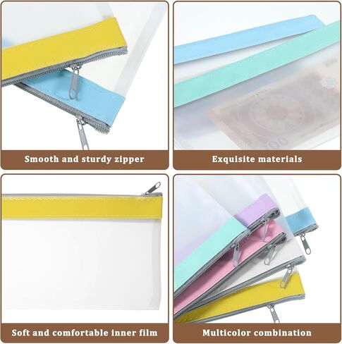 Thinp 6 Pieces Clear Money Bags with Zipper, 8.5 x 4 Inch Money Envelopes for Cash Clear Cash Envelopes Bank Deposit Bags Multi-Purpose Money-Pouch for Check Wallet Receipt Organizer in Saudi Arabia