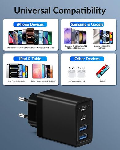 USINFLY European Travel Plug Adapter, 40W 4-Port USB C Wall Charger Plug Type C Fast Charging Block International Power Adaptor US to Europe EU for iPhone 15 14 13 12 11 Pro Max XS X 8, iPad, Samsung in Kuwait