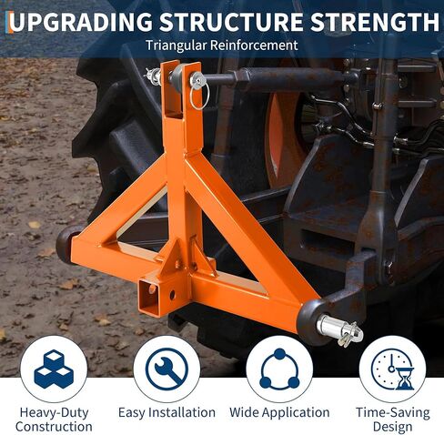 3 Point Hitch Receiver 2" with Towing Ball Mount and Hook - 10,000LB Capacity - Category 1 Quick Attach Adapter for Tractor Implements - Compatible with Kubota, Kioti, BX, Yanmar in Kuwait