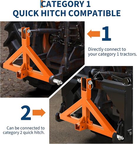 3 Point Hitch Receiver 2" with Towing Ball Mount and Hook - 10,000LB Capacity - Category 1 Quick Attach Adapter for Tractor Implements - Compatible with Kubota, Kioti, BX, Yanmar in Kuwait