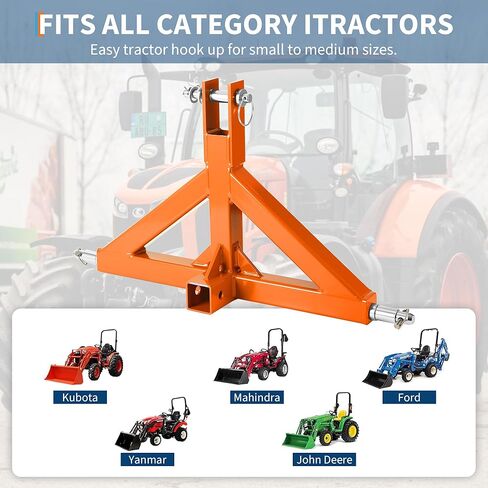 3 Point Hitch Receiver 2" with Towing Ball Mount and Hook - 10,000LB Capacity - Category 1 Quick Attach Adapter for Tractor Implements - Compatible with Kubota, Kioti, BX, Yanmar in Kuwait