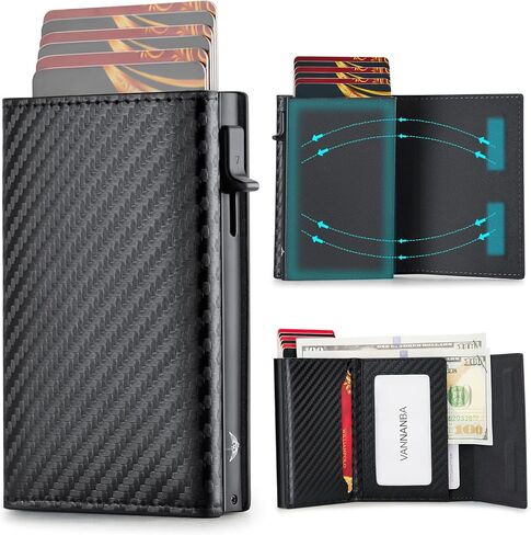 VANNANBA Mens Wallet Card Holder, Pop Up Aluminum Case Smart Wallet for Men RFID Blocking Trifold Slim Magnetic Closure, 9-13 Card Capacity | ID Window | Cash Slot in Saudi Arabia