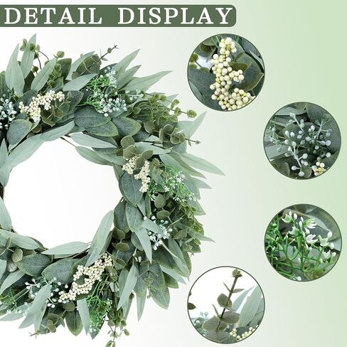 Eucalyptus Wreaths 22" Large Artificial Greenery Outdoor/Indoor Wreath Spring/Summer/Winter Wreath Green Wreaths for Front Door Porch Window Wall Hanging Decor All Year Round Wre-ath（Green） in Saudi Arabia