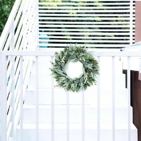 Eucalyptus Wreaths 22" Large Artificial Greenery Outdoor/Indoor Wreath Spring/Summer/Winter Wreath Green Wreaths for Front Door Porch Window Wall Hanging Decor All Year Round Wre-ath（Green） in Saudi Arabia