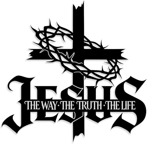 Jesus Wall Art Cross Wall Decor with Crown of Thorns - Metal Christian Wall Art "The Way The Truth The Life" Sign, Black Iron Religious Wall Art & Christian Wall Decor for Home Living Room Church in Saudi Arabia