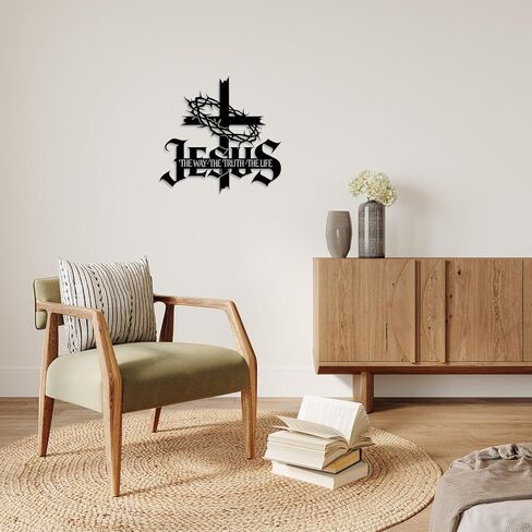 Jesus Wall Art Cross Wall Decor with Crown of Thorns - Metal Christian Wall Art "The Way The Truth The Life" Sign, Black Iron Religious Wall Art & Christian Wall Decor for Home Living Room Church in Saudi Arabia