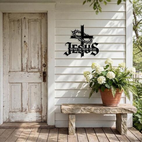 Jesus Wall Art Cross Wall Decor with Crown of Thorns - Metal Christian Wall Art "The Way The Truth The Life" Sign, Black Iron Religious Wall Art & Christian Wall Decor for Home Living Room Church in Saudi Arabia