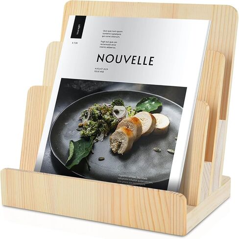 DOSTATNI 2 Pieces 3 Tier Pine Wood Brochure Holder 8.5 x 11 Pamphlet Holder Flyer Holder Literature Organizer Magazine Stand Magazine Rack Greeting Card Display Stand for Desk Magazine Menu in Kuwait