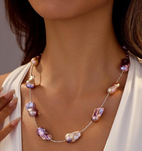 قلادة لؤلؤ المياه العذبة الأصلية؛ عقد من اللؤلؤ الطبيعي متعدد الألوان؛ قلائد اللؤلؤ للنساء؛ قلادة محطة اللؤلؤ الباروكي؛ قلادات اللؤلؤ الحقيقي. قلادة من الفضة الاسترليني للنساء in Kuwait