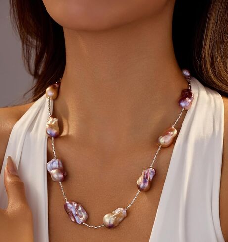 قلادة لؤلؤ المياه العذبة الأصلية؛ عقد من اللؤلؤ الطبيعي متعدد الألوان؛ قلائد اللؤلؤ للنساء؛ قلادة محطة اللؤلؤ الباروكي؛ قلادات اللؤلؤ الحقيقي. قلادة من الفضة الاسترليني للنساء in Kuwait