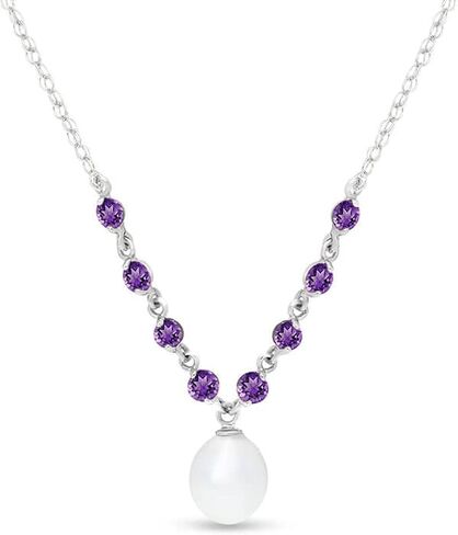 Galaxy Gold GG 14k Gold Drop Necklace with Natural Purple Amethysts & Grade A/A+ cultured Freshwater Pearl in Saudi Arabia