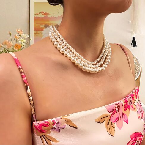 3-Piece Pearl Necklace Set for Brides – Stretch Adjustable Elastic Cord, Graduated Pearl Sizes for Layered Wedding Jewelry, Hypoallergenic Bridal Gift in Saudi Arabia