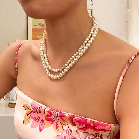 3-Piece Pearl Necklace Set for Brides – Stretch Adjustable Elastic Cord, Graduated Pearl Sizes for Layered Wedding Jewelry, Hypoallergenic Bridal Gift in Saudi Arabia