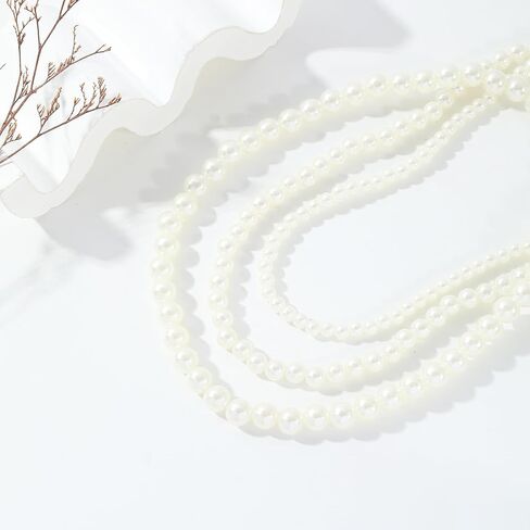 3-Piece Pearl Necklace Set for Brides – Stretch Adjustable Elastic Cord, Graduated Pearl Sizes for Layered Wedding Jewelry, Hypoallergenic Bridal Gift in Saudi Arabia