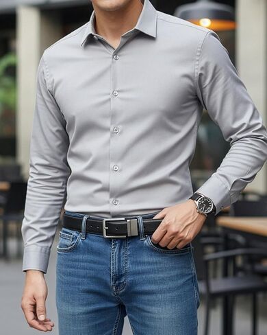 Reversible Leather Belt For Men - 2-in-1 Casual & Dress Belts for Men - Adjustable Rotatable Buckle in Saudi Arabia