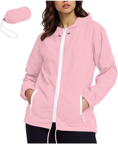 Rain Jacket Women Waterproof with Hood Lightweight Zip up Packable Raincoat Windbreaker Outdoor Hiking Travel Jacket in Saudi Arabia